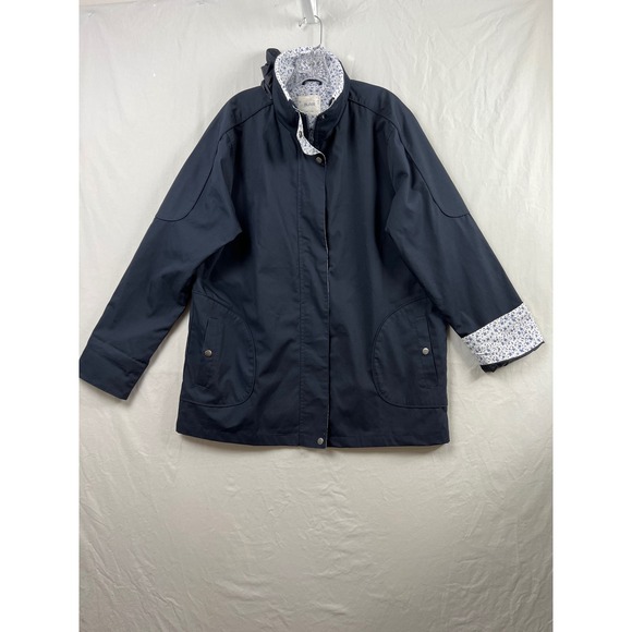 Blair Jackets & Blazers - Blair Rain Jacket Women Large Navy Blue Floral Lined Zip Front Hidden Hood